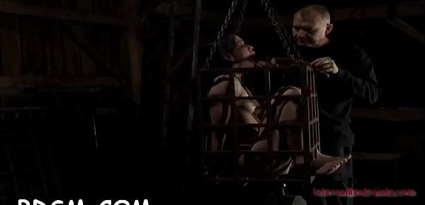  Chick is handcuffed in shackles during hardcore bdsm punishment